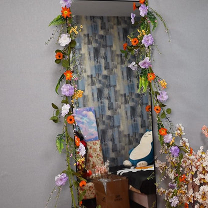 2PCS Artificial Daisy Garland, 6FT Faux Flower Hanging Vine, Purple Flowers Ivy, Spring Garland with Eucalyptus Boston Fern Vine for Sign Board Party Home Decor