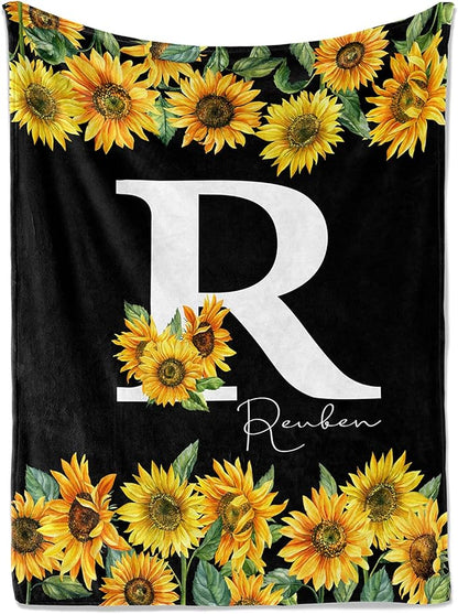 Jekeno Personalized Sunflower Blanket Custom Throw Blanket with Your Name Soft Warm Lightweight for Adults Women Gift 50"x60"