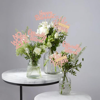 Ephlyn 16Pcs Happy Retirement Centerpiece Sticks Officially Retired Table Flower Centerpieces Sticks No Work Zone Floral Decorations for Farewell Birthday Party Centerpieces Supplies Rose Gold