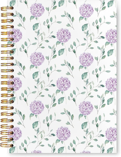 VIIJJUE Hydrangea Floral Notebook Journal, Purple Flowers Notebooks for Note Taking, Purple Office Supplies, Hardcover Spiral Journal 5.5x8.3 Inch