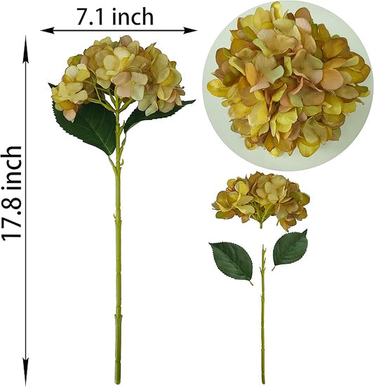 Hydrangea Artificial Flowers,6 Pcs Faux Hydrangea Flowers,Artificial OchreYellow Hydrangeas Flowers with Stems,Fake Hydrangeas,Yellow Silk Flowers with Stems for Home Decor