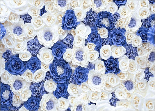 7X5FT Blue White Fowers Photo Backdrop Anniversary Celebration Couple Studio Props Photography Backdrops Wedding Background Newborn Shower Banner Birthday Party Props DH-87