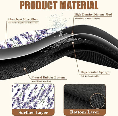 Dish Drying Mat Lavender Flowers Coffee Bar Mat for Countertop Absorbent Rubber Backed Hide Stain Dish Drainer Rack Pad Espresso Machine Cafe Table Dining Room Decoration 11.8 x 19.7 Inch