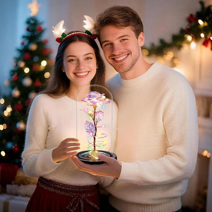 Childom Christmas Rose Gifts for Women,Birthday Gifts for Women Mom Christmas,Flowers for Delivery Prime,Colorful Light Up Rose in A Glass Dome,Anniversary Flowers Gift for Her Grandma Valentines Day