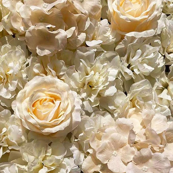 6 Pack Artificial Flower Wall Panels 24" x 16" Flower Wall Panel Wall Backdrop Faux Hydrangea and Rose Flower Backdrop Panels for Flower Wall Decor Wedding Party Event Decoration (6 PCS, Khaki)