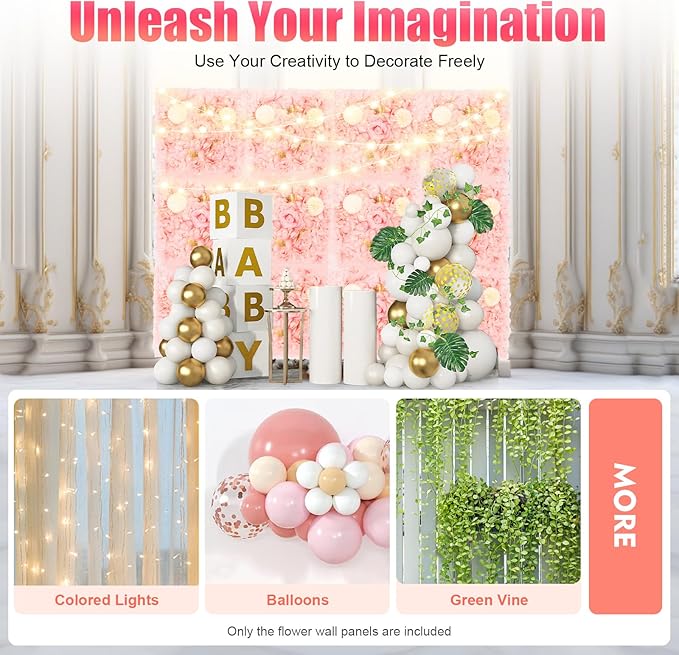 3D Flower Wall Panel Floral Backdrop,12Pack Artificial Flower Wall Background,Silk Rose Mat, Artificial Flower Backdrop Faux Flower Panel for Wedding