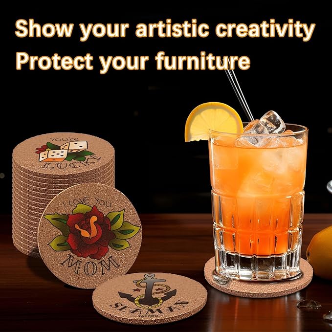 24 Pcs Cork Coasters for Drinks, Bulk Blank Coasters DIY Crafts, Non-Slip, Heat-Resistant, Absorbent and Reusable Coffee Coaster for Home Tabletop Decoration (24 Pcs)