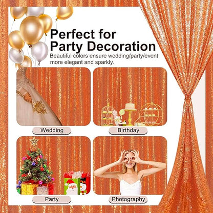Orange Sequin Backdrop Curtain 2FTx8FT 4 Panels Glitter Drapes Sparkly Photography Background for Wedding Birthday Party Decorations