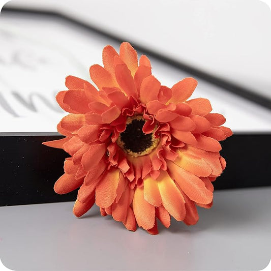 12pcs Artificial Gerbera Daisies,22 Inch Long Stem Silk Daisy Flowers,Realistic Artificial Flower Mums for Home Décor Centerpiece Wreath Supplies Wedding Bouquet,Orange