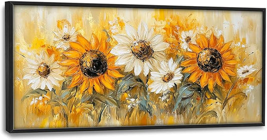 Farmhouse Sunflower Large Wall Art Country Flower Pictures Wall Decor Floral Canvas Daisy Print Painting Modern Artwork Home Decoration for Bathroom Office Living Room Bedroom Framed 60"x30"