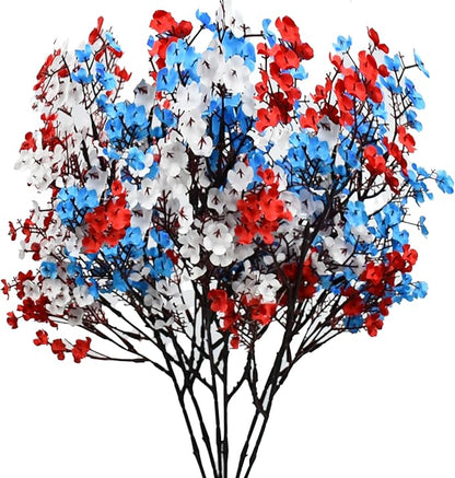 Mandy's Red White Blue Artificial Baby’s Breath European Flowers 6 Bundles Silk Gypsophila with Bendable Stems for Fall Thanksgiving & Christmas Centerpiece Wedding Decor and Table Arrangements