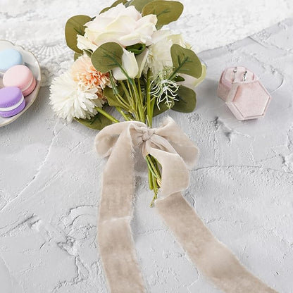 Taupe Velvet Ribbon 1.5 Inch Frayed Silk Velvet Ribbon Rustic Christmas Velvet for Gift Wrapping, Raw Edge Boho, Wedding Invitation Bridal Bouquet -3yards