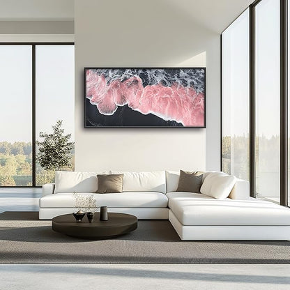 Pink Beach Large Wall Art Framed Black and White Wall Decor for Living Room, Beach Pictures Oversized Canvas Print Painting Modern Extra Large Framed Artwork for Bedroom Office Home Decor 60"x30"