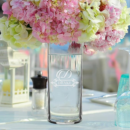 My Personal Memories Custom Etched Glass Flower Vase - Personalized with Your Text for Weddings, Valentine's, Mother's Day, Couples, Anniversaries, Birthdays, Gifts (Name and Initial Style)