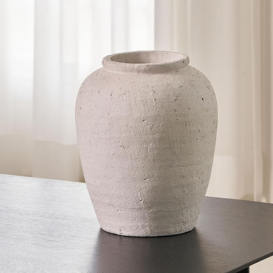 LB2 White Ceramic Large Vase, 11.8" Tall Zen Style vase, Terra Cotta Pitcher Vase, Distressed Farmhouse Decor, Pottery Decorative Flower for Home Decor (A - White 11.8")