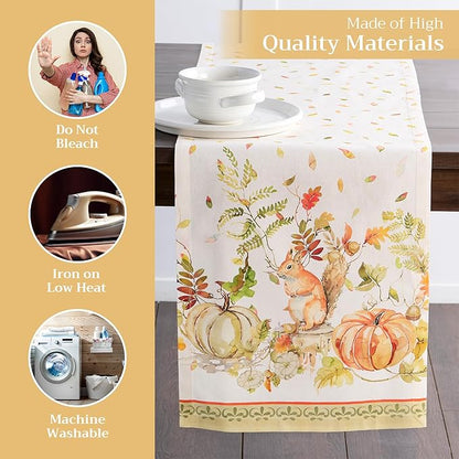 Maison d' Hermine Table Runner 100% Cotton Single Layer Table Runners 72 inches Long for Thanksgiving Christmas Decorations Home Kitchen Dining Party Wedding (Pumpkin Passion, 14.5" x 72")