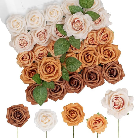 TINGE TIME Terracotta Rose Flowers, 26pcs Artificial Flower for Decoration Fake Rose with Stem for DIY Autumn Wedding Bouquets Centerpieces Bridal Shower Party Flower Arrangements Fall Decorations
