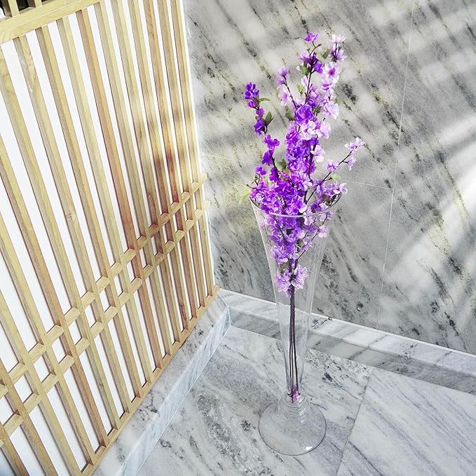 Efavormart 1PC 40" Clear Reversible Clarinet Glass Trumpet Vase, Tall Glass Vases Wedding Event Home Decor