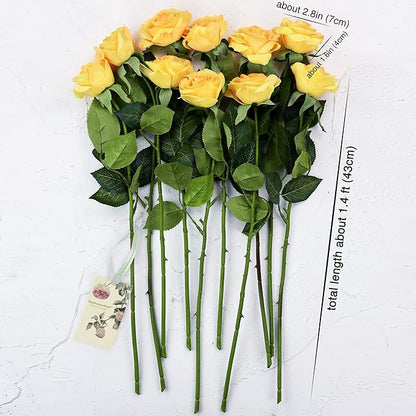 FiveSeasonStuff Fake Roses Wedding Flowers Real Touch Silk Apricot Orange Artificial Flowers 12 Stems