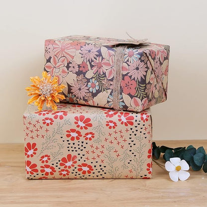 Aimyoo Kraft Floral Wrapping Paper Jumbo Roll, All Occasion Flower Gift Wrap Paper for Wedding Bridal Shower Birthday, 17 in x 60 ft