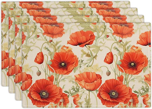 Botanical Flower Placemats Set of 4 Butterfly Plants Floral Botanic Plants Flower Leaves Placemats Rustic Floral Waterproof Washable Table Placemats for Dining Kitchen Decoration 4 PCS