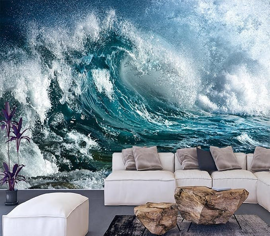 Cliouar-Ocean Wave Mural Wallpaper Peel and Stick 90" x 67"