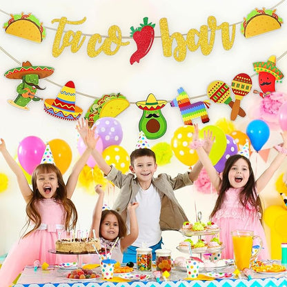 Fiesta Taco Bar Banner Garland 2 set Mexican Fiesta Party Banner with Cactus Donkey Maraca Sombrero Taco Pepper for Mexican Cinco de Mayo Fiestas Theme Party Supplies