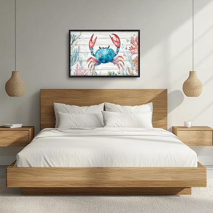 Crab with Coral Large Decor Framed Wall Art Ocean Pictures for Living Room, Nautical Oversized Canvas Print Painting Modern Extra Large Framed Artwork for Bedroom Office Home Decor 36"x24"