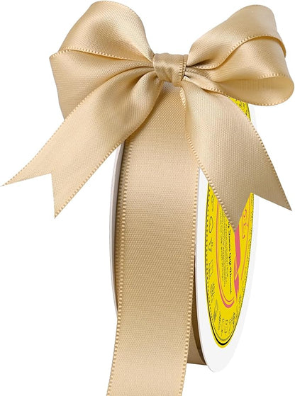 Double Face Gold Satin Ribbon 7/8 inch X 25 Yards Polyester Gold Ribbon for Gift Wrapping Very Suitable for Weddings Party Hair Bow Invitation Decorations and More
