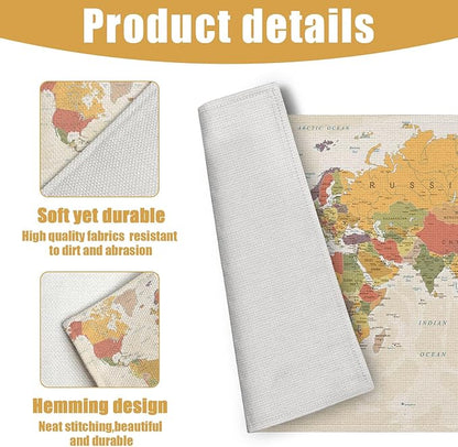 World Map Placemats Set of 6, Linen Place Mat Washable Stain Resistant Table Mats for Farmhouse Kitchen Dining Holiday Party Wedding Decor 12x18 Inch