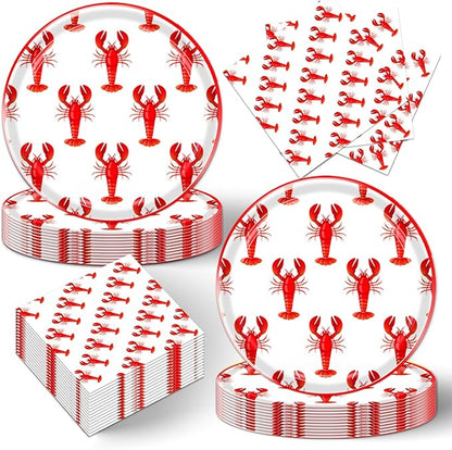 40Pcs Crawfish Boil Party Supplies Lobster Birthday Decorations Disposable Paper Plates and Napkins Set Seafood Boil Party Supplies for Birthday Baby Shower Dccorations