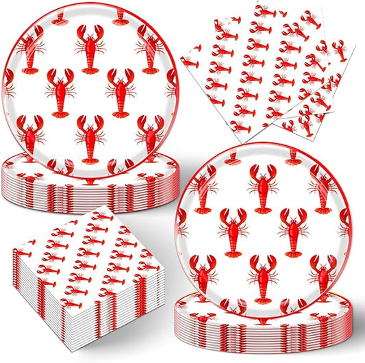 40Pcs Crawfish Boil Party Supplies Lobster Birthday Decorations Disposable Paper Plates and Napkins Set Seafood Boil Party Supplies for Birthday Baby Shower Dccorations