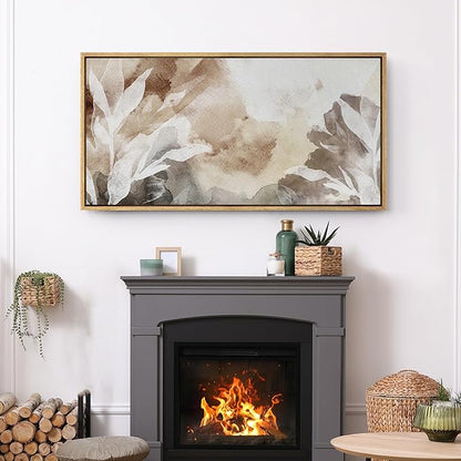 SIGNFORD Extra Large Framed Canvas Print Wall Art Whispers of Nature an Abstract Watercolor Illustrations Modern Art Relax/Calm Warm for Living Room, Bedroom, Office - 60"x30"