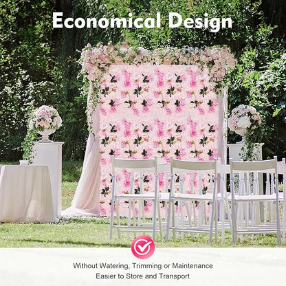 LOYALHEARTDY 12 Pack Artificial Flower Wall Panels 24" x 16" Flower Wall Panel Backdrop Faux Hydrangea Rose Flower Backdrop Panels for Wall Decor Wedding Party Event Decoration