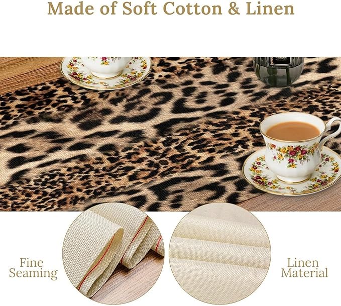 Animal Skin Print Table Runner, Vintage Farmhouse Cottage Country Western Wildlife Safari Leopard Dinner Runner for Home Kitchen Dining Table Party Holiday 13x108in