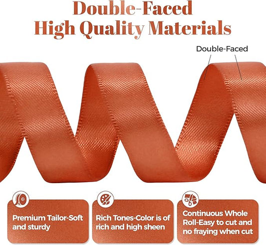 Copper Satin Ribbon, Double Faced 1/2 Inch X 50 Yards Copper Ribbon, Premium Satin Ribbon for Gift Wrapping, Crafts, Hair Bow Making, Sewing, Flower Bouquet, Wedding Party Decor
