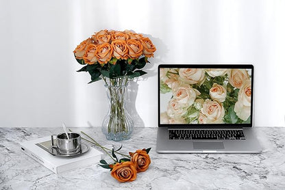 SITUMEIZI 15PCS Artificial Roses Silk Flowers Fake Roses Realistic Bouquet Long Stem with Gift Box for Mother's Gift Day Home Party Wedding Decorations(Gold)