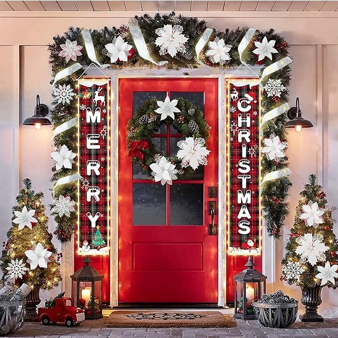 72 Pcs 9 Styles Christmas Glitter Poinsettia Flowers,Christmas White Glitter Artificial Poinsettia Flower Tree Ornaments for Xmas Wreaths Garland Floral Gift Winter Wedding Holiday Decoration(White)