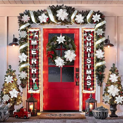72 Pcs 9 Styles Christmas Glitter Poinsettia Flowers,Christmas White Glitter Artificial Poinsettia Flower Tree Ornaments for Xmas Wreaths Garland Floral Gift Winter Wedding Holiday Decoration(White)