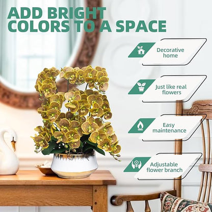 CXGS Orchids Artificial Flower Real Touch Faux Orchid in Large Ceramic Vase 23.6'' Realistic YellowSpots Fake Phalaenopsis Floral Arrangements Centerpiece Table Home Indoor Decor