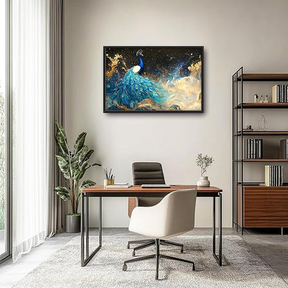 Peacock Large Wall Art Framed Gold Wall Decor for Living Room Mountain Peacock Pictures Oversized Canvas Print Painting Modern Extra Large Framed Artwork for Bedroom Office Home Decor 36"x24"