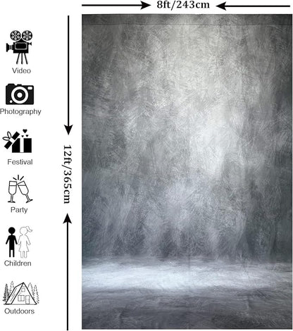 Abstract Professional Photography Backdrop for Portrait Photo Props Booth Background Photoshoot Studio with Polyester Fabric Roller Pocket on Top (8x12ft,Grey,No Stand)