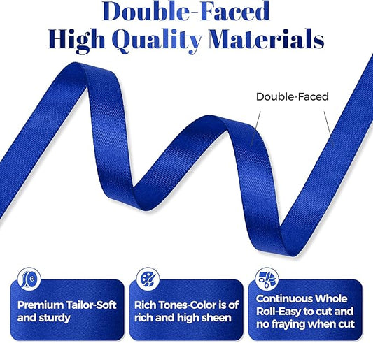 Royal Blue Satin Ribbon, Double Faced 3/8 Inch X 25 Yards Royal Blue Ribbon, Premium Satin Ribbon for Gift Wrapping, Crafts, Hair Bow Making, Sewing, Flower Bouquet, Wedding Party Decor