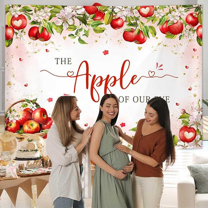MEHOFOND Fall Apple Baby Shower Photography Backdrop - Apple of Our Eye - Red - Polyester - 8x6ft