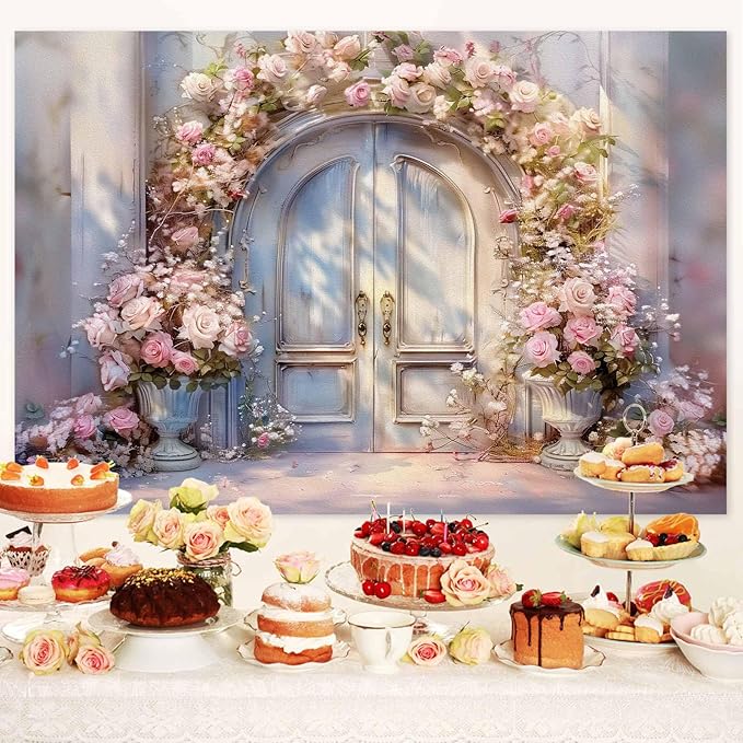 6X4ft Pink Floral Photography Backdrop, Retro Oil Painting Flowers Photography Backdrop Dreamlike Wedding Portrait Photo Background Wedding Birthday Party Background Banner Decor