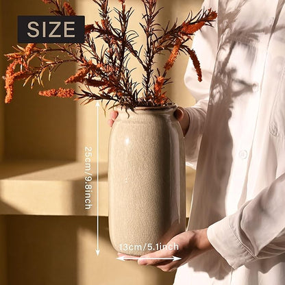 VICTOR & TERESA Rustic Large Green Vase for Home Decor, 10'' Tall Ceramic Vases for Flowers, Farmhouse Decorative Vases for Pampas Grass, Table, Mantel, Living Room, Centerpieces