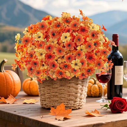 16 Bundles Artificial Fall Flowers for Outdoors, Realistic Fake Silk Flowers with Eucalyptus, No Fade Faux Fall Plants for Planter, Patio, Front Porch & Garden Decor