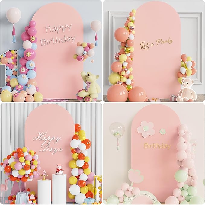 Putros 6.6ft Metal Arch Stand with Cover Pale Pink Spandex Fitted Wedding Arch Cover and Round Top Chiara Backdrop Stand Set for Birthday Party Baby Shower Decoration