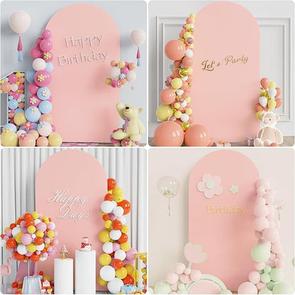 Putros 6.6ft Metal Arch Stand with Cover Pale Pink Spandex Fitted Wedding Arch Cover and Round Top Chiara Backdrop Stand Set for Birthday Party Baby Shower Decoration