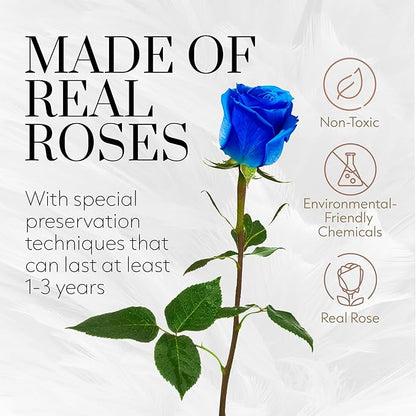 GLAMOUR BOUTIQUE Eternal Preserved Roses in a Box - Flowers Forever, Rose Forever in a Box for Wife, Birthday Gifts for Her, Single Rose, Blue